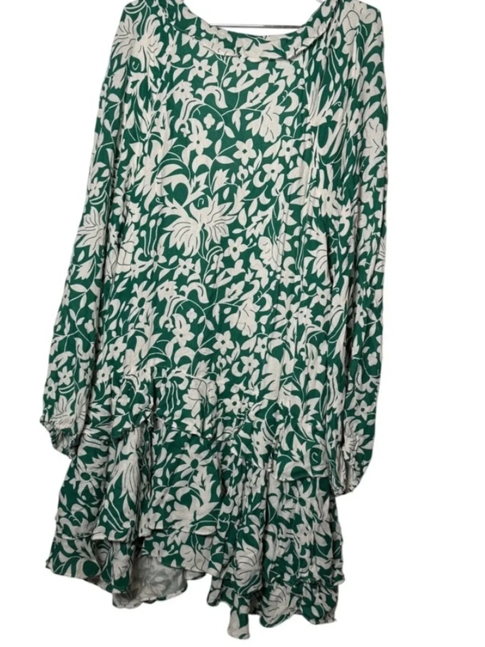 Free People XS Emerald Green & White Floral Ruffle Mini Dress NWT